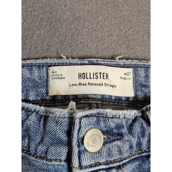 Hollister Jeans Womens 4R Blue Light Wash Low-rise Relaxed Straight Distressed - Picture 3 of 9